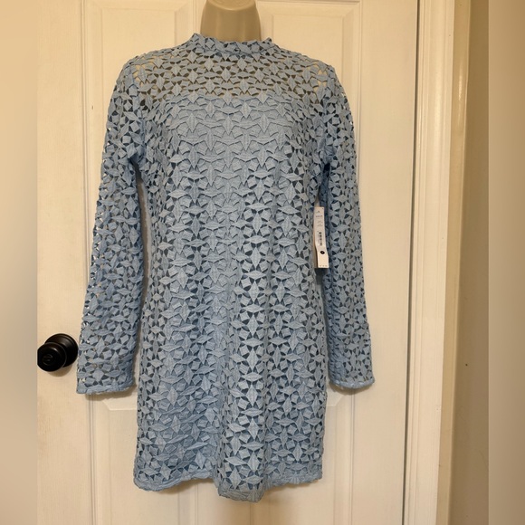 NWT AQUA Sky Blue Lace Long Sleeve Sheath Dress Size M - Picture 2 of 10